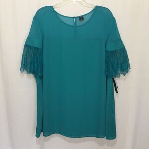 Worthington Turquoise Sleeve Sheer Blouse Top Size 3X